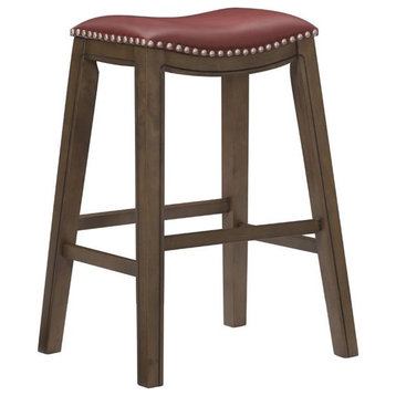 Lexicon Ordway 29" Faux Leather Saddle Bar Stool in Red