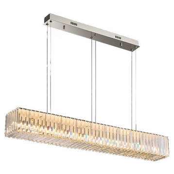Rectangular Crystal LED Chandelier, Silver, 31.5", Cool Light, Non-Dimmable