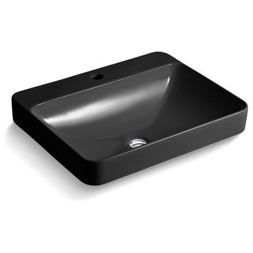 Vox Rectangle Vessel Bathroom Sink With 1-Faucet Hole, Black