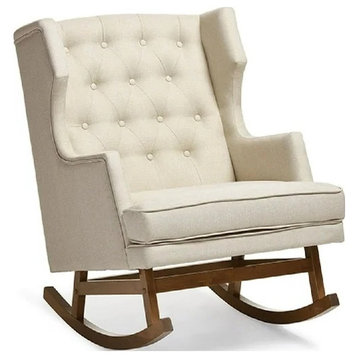 Mid Century Rocking Chair, Polyester Foam Seat With Tufted Back, Light Beige