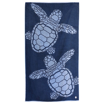 Seakeep Beach Towel Cotton and Upcycled Marine Plastic, Jacquard Turtle Twins