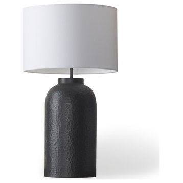 Leo Hammered Black Metal With White Fabric Shade Table Lamp