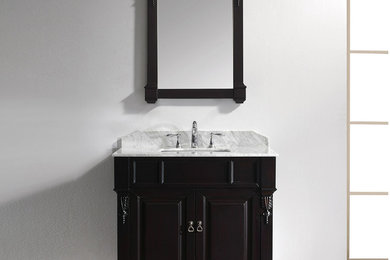 Huntshire 36" Single Bathroom Vanity in Dark Walnut with Marble Top and Square S