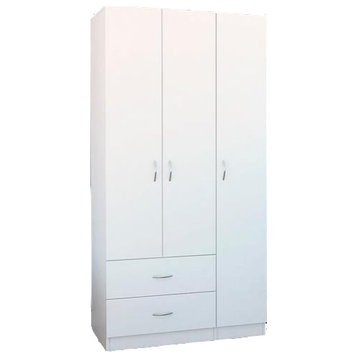 Bowery Hill 3-Door and 5-Shelf Modern Engineered Wood Armoire in White