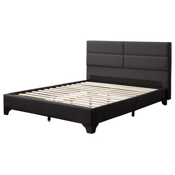 CorLiving Bellevue Upholstered Panel Bed, Queen, Dark Gray