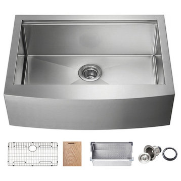 KIBI Farmhouse Apron Single Bowl Stainless Steel Workstation Kitchen Sink, 30"