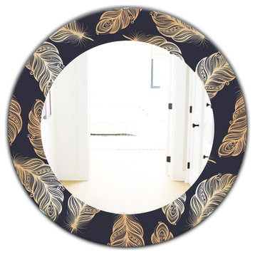 Designart Feathers 17 Bohemian And Eclectic Frameless Oval Or Round Wall Mirror,