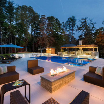 Large Contemporary Pool & Spacious Cabana with Fireplace