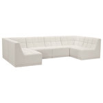 Meridian Furniture - Relax Velvet Upholstered 6-Piece U-Shaped Modular Sectional, Cream - Bolster a contemporary vibe in your living room with this Relax cream modular sectional. Soft cream velvet upholstery offers delicate comfort, making this sectional cozy for anyone who sits in it. Biscuit tufting gives this sectional texture and a modern style, adding extra comfort and elegance to your living space. It's modular design allows you to create infinite configurations, making it a versatile piece to add to your home. A latch underneath the sectional makes it easy to attach to other pieces.