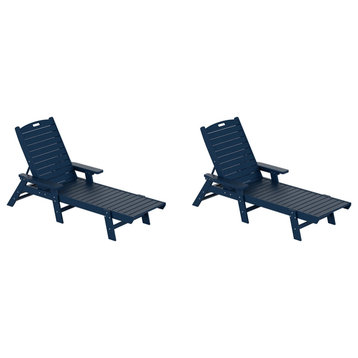 Bayport Outdoor HDPE Plastic Reclining Chaise Lounge in Navy Blue (Set of 2)