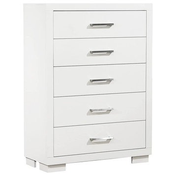 Vertical Dresser, Ash Wood Frame With 5 Drawers and Elegant Chrome Pulls, White