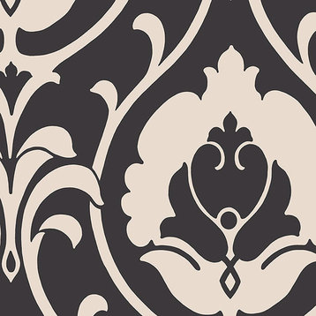 Modern Damask Wallpaper, Black and Taupe, Set of 2 Bolts