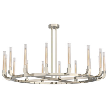 Flute Chandelier, Polished Nickel/Clear Ribbed Glass, 72"Dx19"H