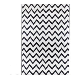 8'x11' Outdoor Rug-Black & White Cabana Stripe