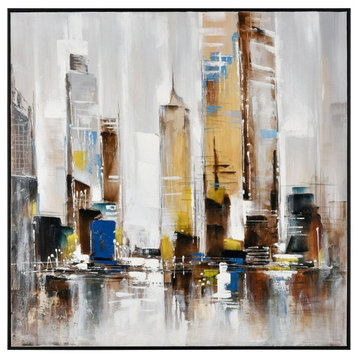 Framed Cityscape Abstract Acrylic Painting on Canvas for Traditional
