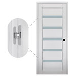 Belldinni - Leora Bianco Noble with Concealed Hinges, Tempered Frosted Glass, Solid Core, 30" X 80", Left-Hand - Bore Hole Included