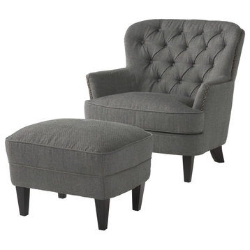 GDF Studio Teton Gray Fabric Club Chair and Ottoman