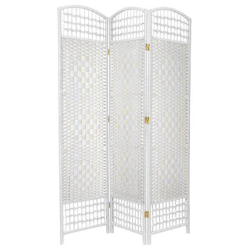 5 1/2' Tall Fiber Weave Room Divider, White, 3 Panel