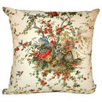 Studio Design Interiors - Bouquet 90/10 Duck Insert Pillow With Cover, 20x20 - A traditional European floral motif front is friendly and inviting, finished with soft blue velvet back.