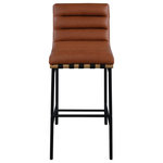 Meridian Furniture - Burke Upholstered Bar Stool, Cognac, Vegan Leather, White Oak Veneer Metal Dowel - Kick back and relax with a drink in your hand with this Burke cognac vegan leather counter stool. Featuring soft cognac vegan leather upholstery and black vegan leather straps, this counter stool is cozy and stylish. Its matte black metal frame provides sturdy support so you can enjoy this stool for years to come. A white oak veneer metal dowel is tucked firmly in place beneath the front of the stool, providing extra support and added style.