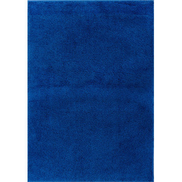 Madison Shag Plain Blue Well Woven Rug, Dark Blue, 3'3"x5'3", Plain