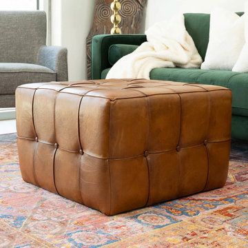 Antique Leather Ottoman Bunta