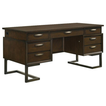 Pemberly Row 6-drawer Wood Executive Desk Dark Walnut and Gunmetal