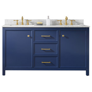 54 Blue Finish Double Sink Vanity, 54 Inch White Double Vanity