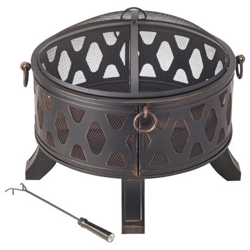 Rustic Brushed Black and Bronze Steel Wood Burning Fire Pit