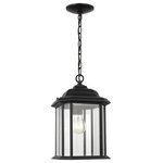 Generation Lighting Collection - Kent 1-Light Outdoor Pendant, Black - Kent outdoor lighting fixtures by Sea Gull Lighting are crafted in die-cast aluminum for added durability to withstand harsh weather conditions. The traditional styling inspired by antique gas lanterns is offered in either Oxford Bronze with Clear Seeded glass, Black finish with Clear Beveled glass, and both finishes with Satin Etched glass. The assortment includes small and large one-light outdoor wall lanterns (with a flat bottom), as well as an additional design of small and large one-light outdoor wall lanterns (with finial on top and bottom) which can be mounted up or down, a one-light outdoor semi-flush convertible pendant and a one-light outdoor post lantern. Both incandescent lamping and ENERGY STAR-qualified LED lamping (for those fixtures with the Satin Etched glass) are available for most of the fixtures, and some can easily convert to LED by purchasing LED replacement lamps sold separately.