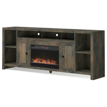 Modern Country TV Stand, Side Cabinet With Center Fireplace & Multiple Shelves