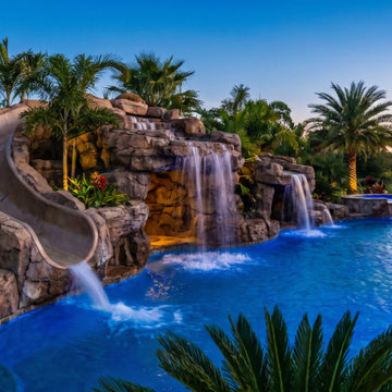 Custom Winding Rock Grotto Pool Slide
