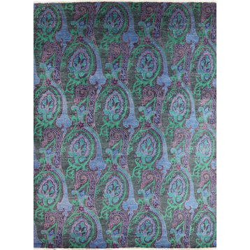 Persian Suzani Wool Area Rug, 9'x12'