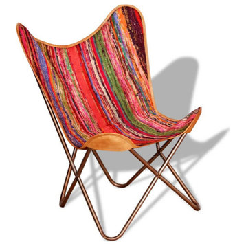 vidaXL Chair Accent Chair with Powder Coated Iron Frame Multicolor Chindi Fabric