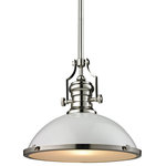 Elk Home - Chadwick 1-Light Large Pendant, Gloss White/Polished Nickel - The Chadwick Collection Reflects The Beauty Of Hand-Turned Craftsmanship Inspired By Early 20Th Century Lighting And Antiques That Have Surpassed The Test Of Time. This Robust Collection Features Detailing Appropriate For Classic Or Transitional Decors. White Glass Compliments The Various Finish Options Including Polished Nickel, Satin Nickel, And Antique Copper. Amber Glass Enriches The Oiled Bronze Finish.