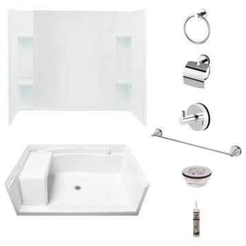 Sterling Seated Shower Kit with Accessory Kit, White/Silver