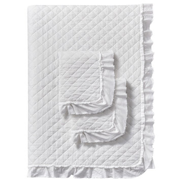 3-Piece Bedspread Coverlet Quilt Set, Lightweight, Ruffle, White, King