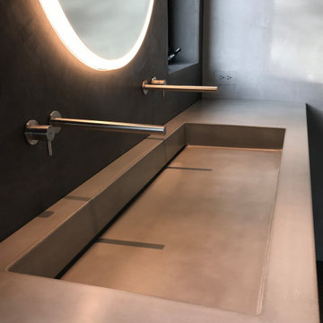 Wabi-Sabi Concrete Farmhouse Sink – Minimalist Topanga Canyon Bathroom Remodel
