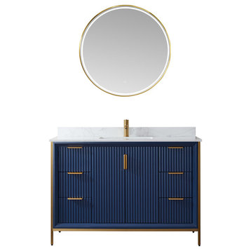 Granada Vanity With White Composite Stone Top, Royal Blue, 48", With Mirror