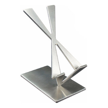 Modern Cell Phone Stand, Stainless Steel, Satin Finish.