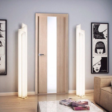 Quadro Light Oak Solid Core Door with Glass incut