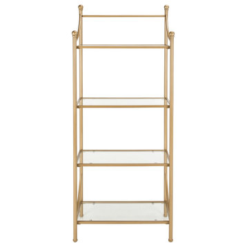 Kristel 4 Tier Etagere/ Bookcase Gold Liquid/ Tempered Glass