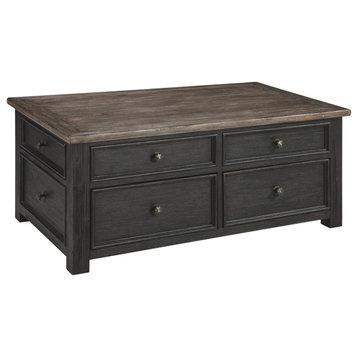 Benzara BM207232 Wooden Lift Top Coffee Table with Drawers & Caster, Black/Brown