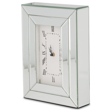 Montreal Rectangular Table Clock, Silver Mirrored