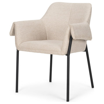 Brently Dining Chair With Oatmeal Fabric and Matte Black Metal Legs