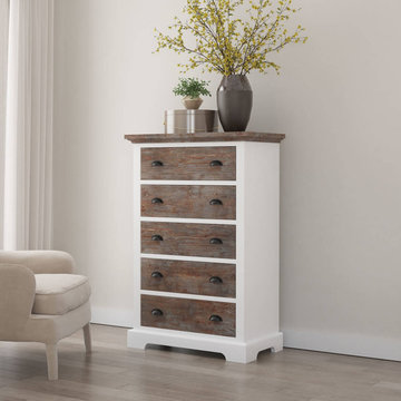 Danville Teak and Mahogany Wood Tall Bedroom Dresser with 5 Drawers