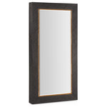Hooker Furniture - Big Sky Floor Mirror WithJewelry Storage - Evoke the rustic grandeur and dramatic vistas of the American wilderness with the Big Sky Floor Mirror. Crafted of Wood and resin, it is finished in Furrowed Bark, a charcoal color with a crosshatch texture with a contrasting trim in Vintage Natural around the mirror. The mirror features left and right pullouts lined with black felt for jewelry storage with three rows of 15 necklace hooks and two rows of ring slots. Attaches to the wall.