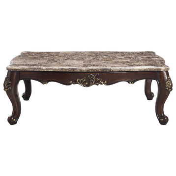 Acme Ragnar Coffee Table Marble Top and Cherry Finish