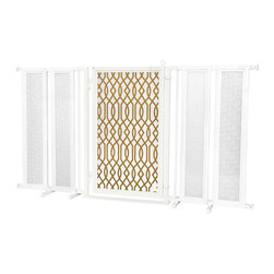 Fusion Gates - Fusion Gate with Gold Lattice Design, White Pearl, 71.5"-74" - Dog Gates