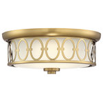 Savoy House - Savoy 6-2390-14-322, Sherrill Warm Brass Led Flush Mount - Classic and contemporary! The Sherrill ceiling fixture has a delightful design that blends well with many decor styles, especially contemporary, traditional, and glam. The drum-shaped frame features an outer circular band, stacked disc finial, and a splendid connected oval pattern all around the outside. This frame has a bright, warm brass finish that goes with other colors and hardware in your home. Within the drum frame, is a shade made of gorgeous etched glass. The shade encloses one dimmable 20W, LED bulb (included!) for ample illumination, filtered through the etched glass. 14`` wide and 5.5`` high, with a flush mounting: ideal for your dining room, kitchen, living room, family room, foyer, bedroom, office, great room, or hallway.
